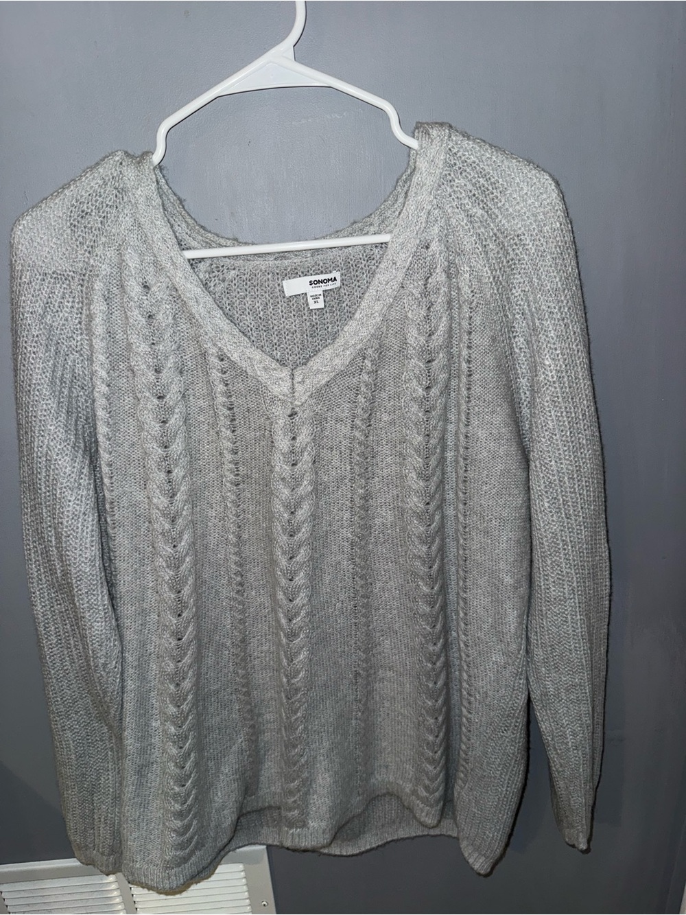 Sonoma Goods for Life Gray Cable Knit V-Neck Sweater XL